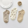 Little Bear Socks Women's short socks, shallow mouth, spring, autumn and summer, ins trendy thin style, cross-border cute, Japanese lace checkered boat socks Application Scenario